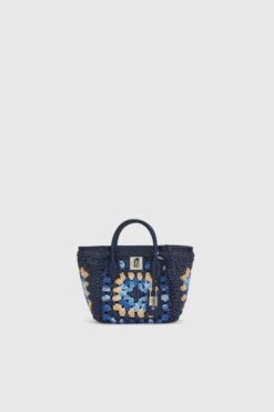 ERMANNO SCERVINO Mini Shopping Bag In Multicolor Rafia With Hand-made Crochet Weave