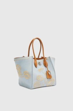 ERMANNO SCERVINO Maggie Medium In Bleach Denim With Hand-made Embroidery In Natural Rafia -Angelina Store D463S354RQNJ 64021 03