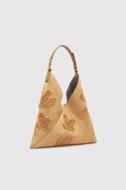 ERMANNO SCERVINO New Dudu In Beige Nuvolato Suede With Handmade Silk Chiffon Creponne Floral Embroidery -Angelina Store D463S703ROKR W4603 03 20 1