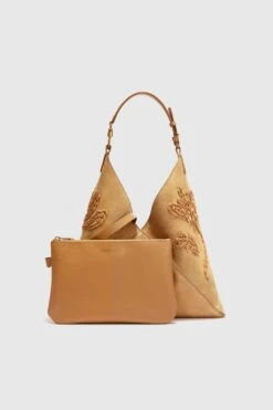 ERMANNO SCERVINO New Dudu In Beige Nuvolato Suede With Handmade Silk Chiffon Creponne Floral Embroidery -Angelina Store D463S703ROKR W4603 04 20 1