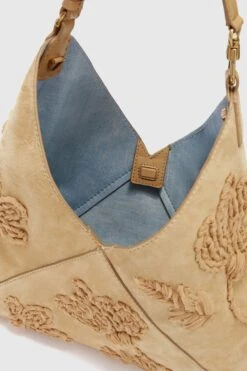 ERMANNO SCERVINO New Dudu In Beige Nuvolato Suede With Handmade Silk Chiffon Creponne Floral Embroidery -Angelina Store D463S703ROKR W4603 05