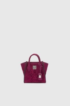 ERMANNO SCERVINO Mini Maggie In Magenta-coloured Crust Leather With Geometric Carvings With A Jour Effect Made And Finished By Hand