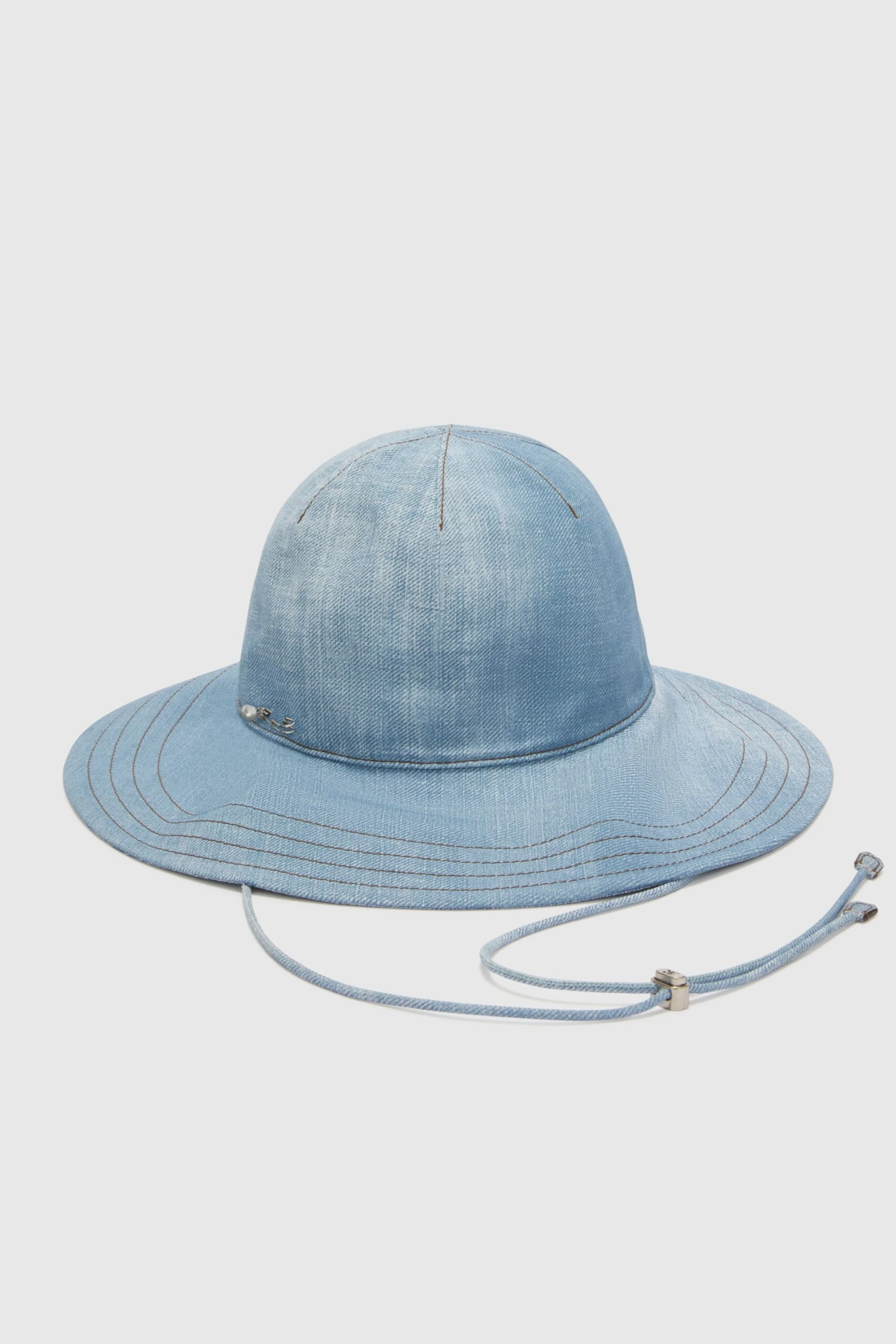 ERMANNO SCERVINO Wide-brimmed Hat In Marocain With Jeans Print And Adjustable Straps 3 ERMANNO SCERVINO Wide-brimmed Hat In Marocain With Jeans Print And Adjustable Straps