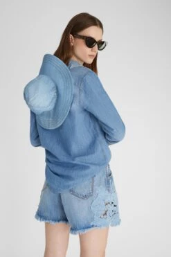 ERMANNO SCERVINO Wide-brimmed Hat In Marocain With Jeans Print And Adjustable Straps 7 ERMANNO SCERVINO Wide-brimmed Hat In Marocain With Jeans Print And Adjustable Straps -Angelina Store D463V330EMY S4217 03