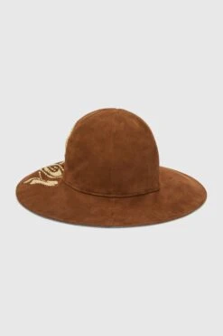 ERMANNO SCERVINO Wide-brimmed Hat With Handmade Rafia Floral Embroidery And Jeans-print Marocain Interior -Angelina Store D463V330RZTM 91230 03