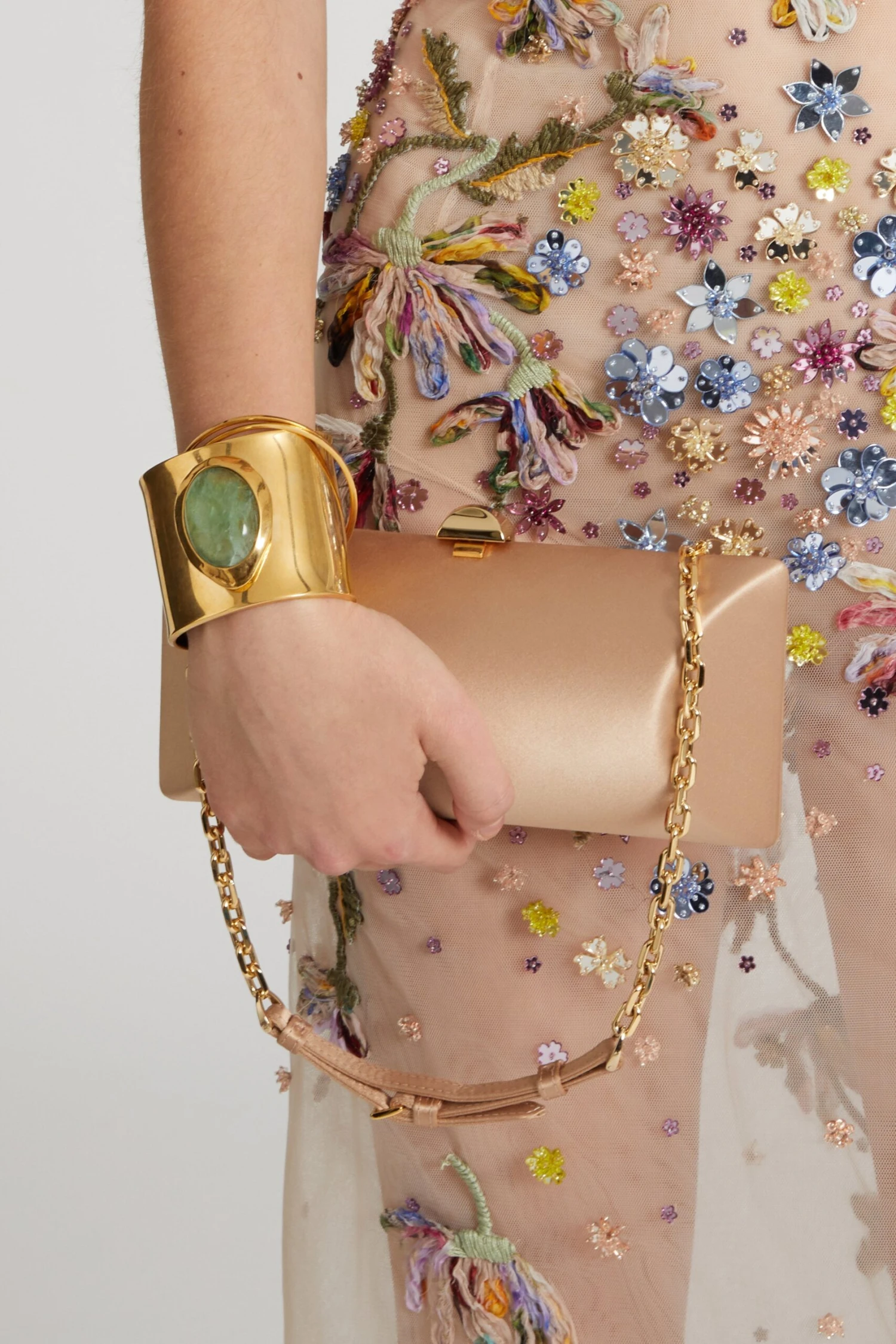 ERMANNO SCERVINO Rigid Band Bracelet With Semi-precious Light Green Hard Stone Cabouchon 4 ERMANNO SCERVINO Rigid Band Bracelet With Semi-precious Light Green Hard Stone Cabouchon - Image 2