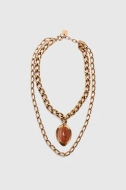 ERMANNO SCERVINO Necklace With Double Chain And Semi-precious Brick-colored Hard Stone