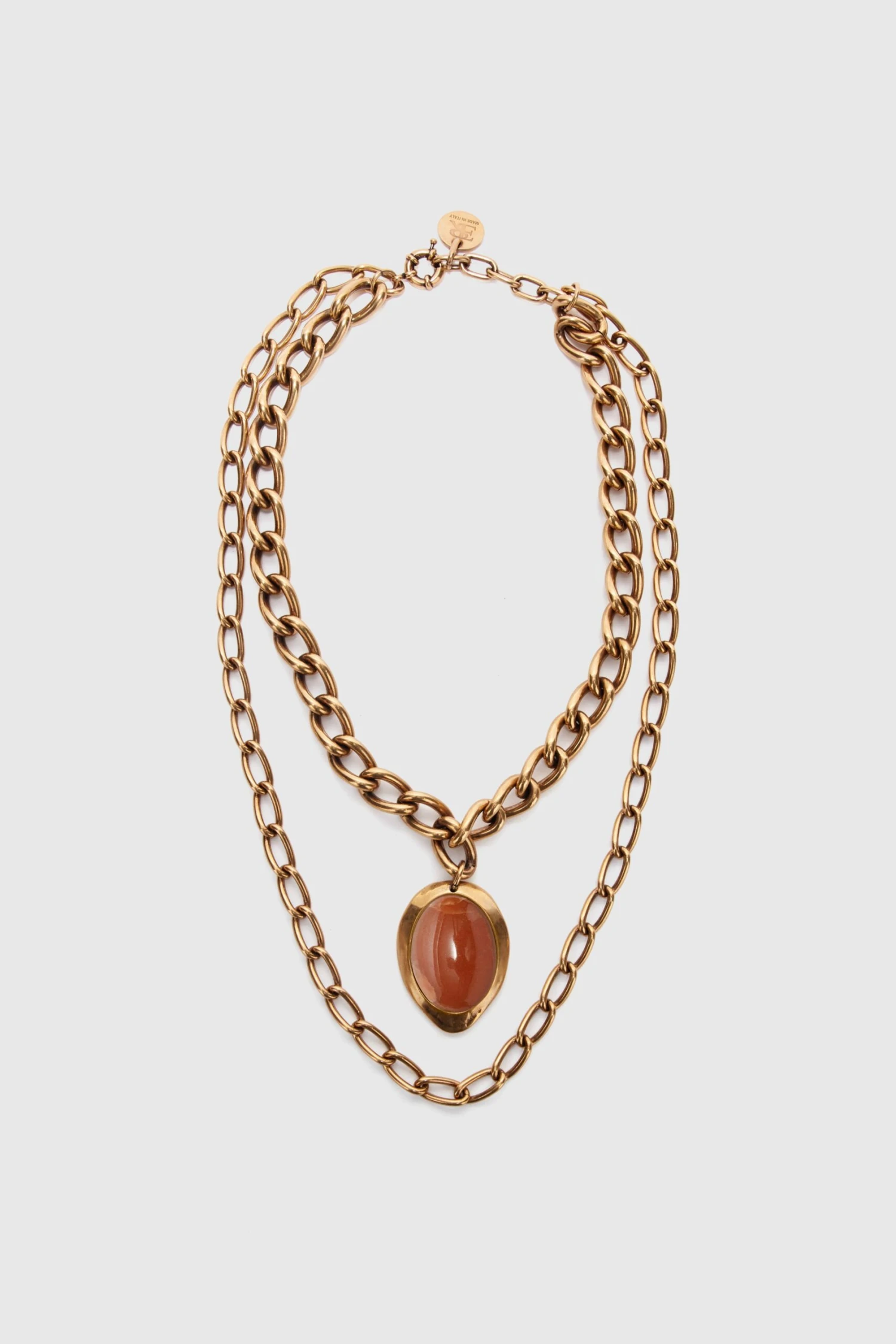 ERMANNO SCERVINO Necklace With Double Chain And Semi-precious Brick-colored Hard Stone 3 ERMANNO SCERVINO Necklace With Double Chain And Semi-precious Brick-colored Hard Stone