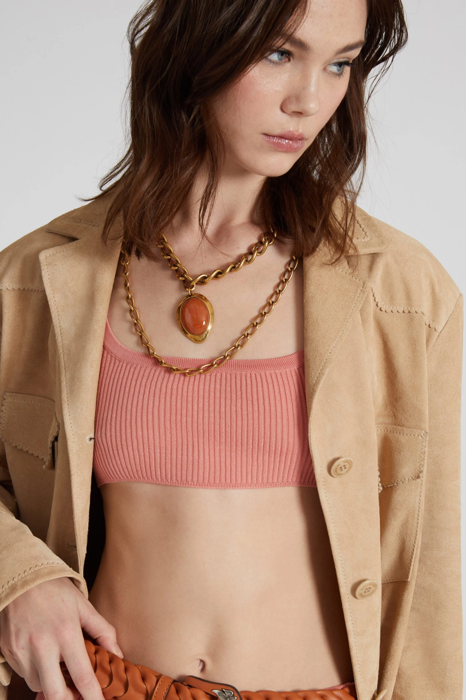 ERMANNO SCERVINO Necklace With Double Chain And Semi-precious Brick-colored Hard Stone 4 ERMANNO SCERVINO Necklace With Double Chain And Semi-precious Brick-colored Hard Stone - Image 2