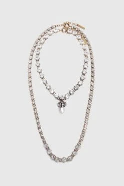 ERMANNO SCERVINO Multi-strand Necklace With Silver Crystals And Central Pearl