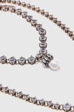 ERMANNO SCERVINO Multi-strand Necklace With Silver Crystals And Central Pearl -Angelina Store D463X800SQX PAINCR 03