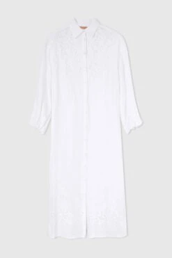 ERMANNO SCERVINO Long Pure Linen Chemisier With Handmade Embroidery And Macrame Lace Appliques