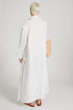 ERMANNO SCERVINO Long Pure Linen Chemisier With Handmade Embroidery And Macrame Lace Appliques 13 ERMANNO SCERVINO Long Pure Linen Chemisier With Handmade Embroidery And Macrame Lace Appliques -Angelina Store D464K301NZR 10602 06