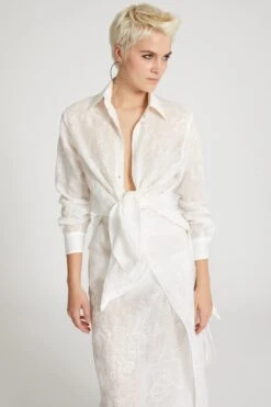 ERMANNO SCERVINO Shirt In Ramie With Tone-on-tone Handmade Floral Embroidery -Angelina Store D464K607FWF 10602 03 b4068188 5ccd 402f a878 5e49f6914733