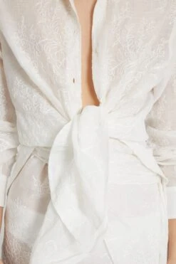 ERMANNO SCERVINO Shirt In Ramie With Tone-on-tone Handmade Floral Embroidery -Angelina Store D464K607FWF 10602 04 123fb99b 74bc 4fd7 9de7 669f56c8799a