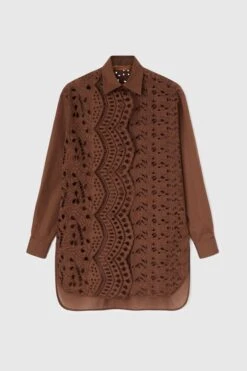 ERMANNO SCERVINO Oversize Cotton Poplin Shirt With Sangallo Effect A Jour