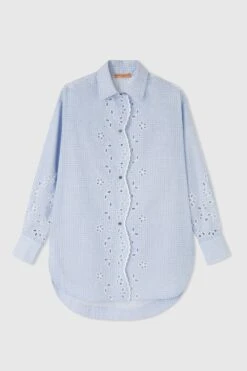 ERMANNO SCERVINO Pure Cotton Over Shirt With Micro Tie Pattern And Sangallo Lace Details
