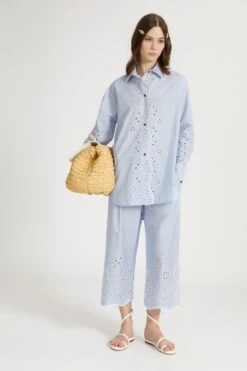 ERMANNO SCERVINO Pure Cotton Over Shirt With Micro Tie Pattern And Sangallo Lace Details -Angelina Store D464K700NTK R4601 03