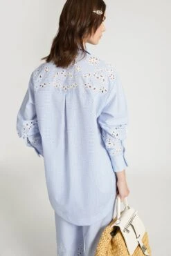 ERMANNO SCERVINO Pure Cotton Over Shirt With Micro Tie Pattern And Sangallo Lace Details -Angelina Store D464K700NTK R4601 04