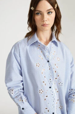 ERMANNO SCERVINO Pure Cotton Over Shirt With Micro Tie Pattern And Sangallo Lace Details -Angelina Store D464K700NTK R4601 05
