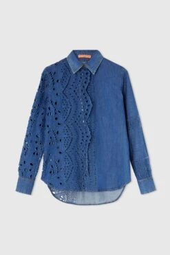 ERMANNO SCERVINO Regular Shirt In Cotton Chambray With Sangallo Workmanship