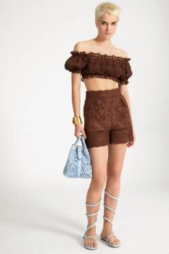 ERMANNO SCERVINO Off-shoulder Cotton-blend Top With Sangallo A Jour -Angelina Store D464L607RXT 91220 02