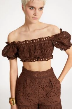 ERMANNO SCERVINO Off-shoulder Cotton-blend Top With Sangallo A Jour -Angelina Store D464L607RXT 91220 03