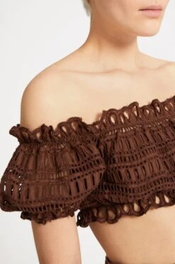 ERMANNO SCERVINO Off-shoulder Cotton-blend Top With Sangallo A Jour -Angelina Store D464L607RXT 91220 04