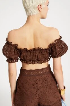 ERMANNO SCERVINO Off-shoulder Cotton-blend Top With Sangallo A Jour -Angelina Store D464L607RXT 91220 05