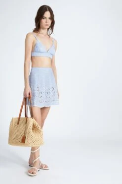 ERMANNO SCERVINO Pure Cotton Short Skirt With Tie Print And Sangallo Lace On The Bottom 8 ERMANNO SCERVINO Pure Cotton Short Skirt With Tie Print And Sangallo Lace On The Bottom -Angelina Store D464O700NTK R4601 02