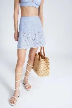 ERMANNO SCERVINO Pure Cotton Short Skirt With Tie Print And Sangallo Lace On The Bottom 9 ERMANNO SCERVINO Pure Cotton Short Skirt With Tie Print And Sangallo Lace On The Bottom -Angelina Store D464O700NTK R4601 03