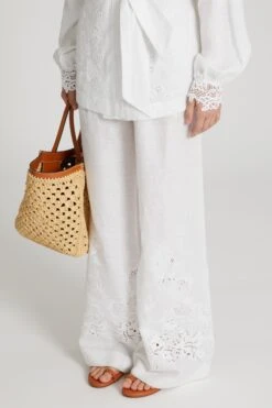 ERMANNO SCERVINO Soft Linen Trousers With Drawstring Waist And Handmade Embroidery -Angelina Store D464P302NZR 10602 03 1aa5fc6c 21c5 4e56 ac4b 21390c4a967d