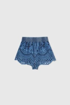 ERMANNO SCERVINO Cotton Chambray Shorts With Elasticated Waist And All Over Sangallo A Jour Workmanship