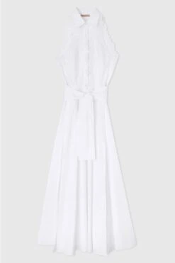 ERMANNO SCERVINO Long Sleeveless Chemise Dress With Lace Appliques And Waist Sash