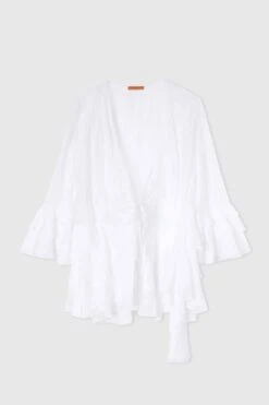 ERMANNO SCERVINO Ramie Kimono Dress With Flounced Skirt And Sleeves
