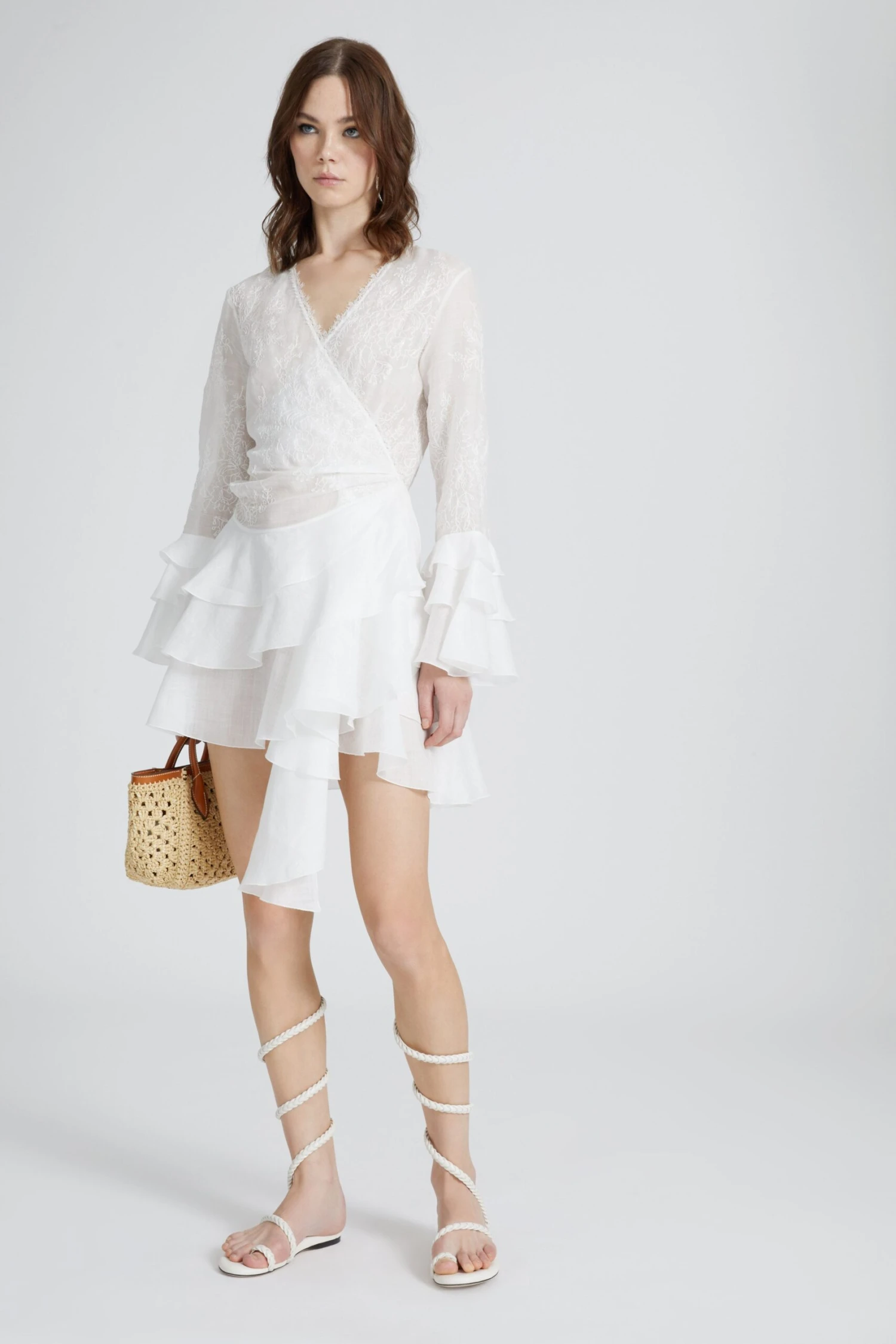 ERMANNO SCERVINO Ramie Kimono Dress With Flounced Skirt And Sleeves 6 ERMANNO SCERVINO Ramie Kimono Dress With Flounced Skirt And Sleeves - Image 4