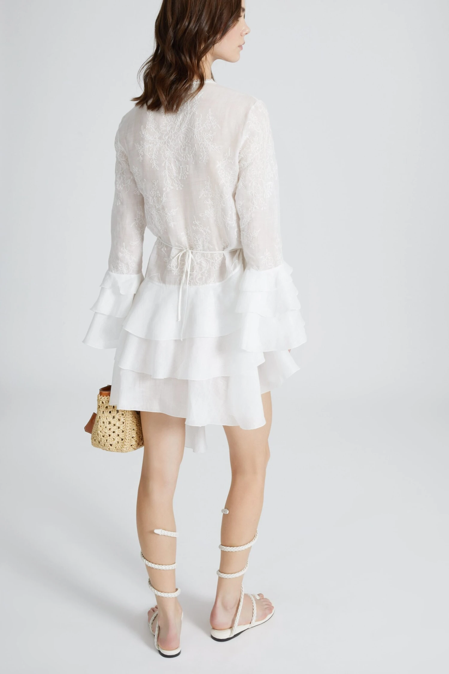ERMANNO SCERVINO Ramie Kimono Dress With Flounced Skirt And Sleeves 7 ERMANNO SCERVINO Ramie Kimono Dress With Flounced Skirt And Sleeves - Image 5