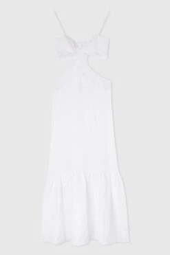 ERMANNO SCERVINO Long Cut-out Dress In Pure Linen With Chantilly Lace Applique