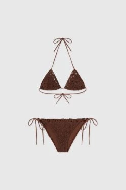 ERMANNO SCERVINO Macrame Lace Triangle Bikini In Cappuccino Colour
