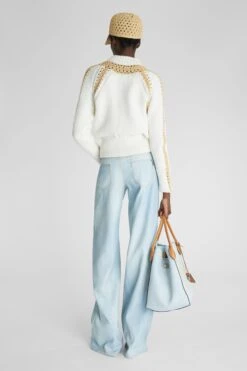 ERMANNO SCERVINO Pure Cotton Bomber Jacket With Mat Weave And Hand-made Rafia Profiles -Angelina Store D465D305RQAJ R4609 04