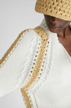 ERMANNO SCERVINO Pure Cotton Bomber Jacket With Mat Weave And Hand-made Rafia Profiles -Angelina Store D465D305RQAJ R4609 05