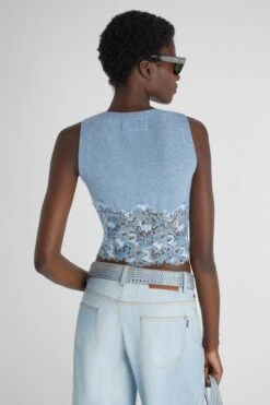 ERMANNO SCERVINO Boxy Vest Top In Pure Cashmere With Lace -Angelina Store D465L342APPYU M4607 05