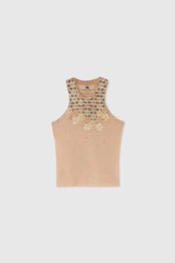 ERMANNO SCERVINO Pure Cotton Knitted Tank Top With Crystals