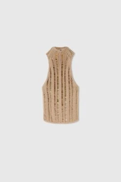 ERMANNO SCERVINO Cotton Knit Top With Crystals And Halterneck