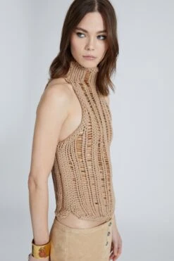 ERMANNO SCERVINO Cotton Knit Top With Crystals And Halterneck -Angelina Store D465L720CTEHX 41112 04