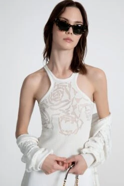 ERMANNO SCERVINO Cotton Blend Knit Top With Devore Rose -Angelina Store D465L731EJZ 11001 03 20 1