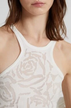 ERMANNO SCERVINO Cotton Blend Knit Top With Devore Rose -Angelina Store D465L731EJZ 11001 05