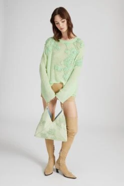 ERMANNO SCERVINO Cashmere Sweater With Long Sleeves And Three-dimensional Floral Embroidery Made By Hand -Angelina Store D465M717RPYI 30221 02