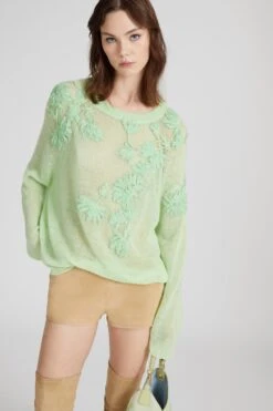 ERMANNO SCERVINO Cashmere Sweater With Long Sleeves And Three-dimensional Floral Embroidery Made By Hand -Angelina Store D465M717RPYI 30221 03