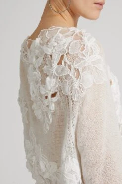 ERMANNO SCERVINO Pure Cashmere Crop Sweater With Long Sleeves And Three-dimensional Floral Embroidery Made By Hand -Angelina Store D465M718APRPYI 11001 04